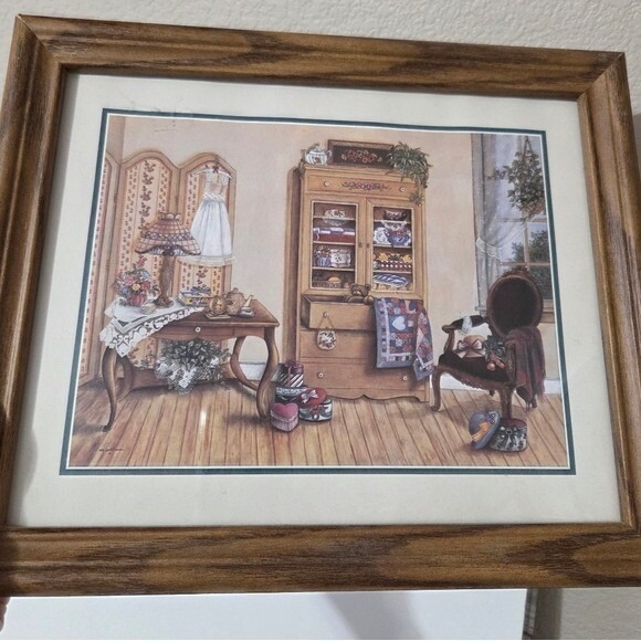 Folk Art Cottage Bedroom Vintage Country Quilted Framed Wall Kay Lamb Shannon - Picture 9 of 10